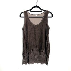 Gold Hawk Velvet & Lace Scoop Neck Tank Top Tunic; PEWTER GREY excellent conditi
